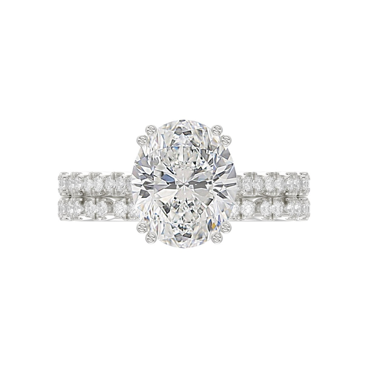 Ladies 14K White Gold Ladies Elegance- Bridal Set  3 1/3CT Round & Oval Diamonds 3.00CT Oval Center stone (Color F-G  Clarity VS1/VS2)