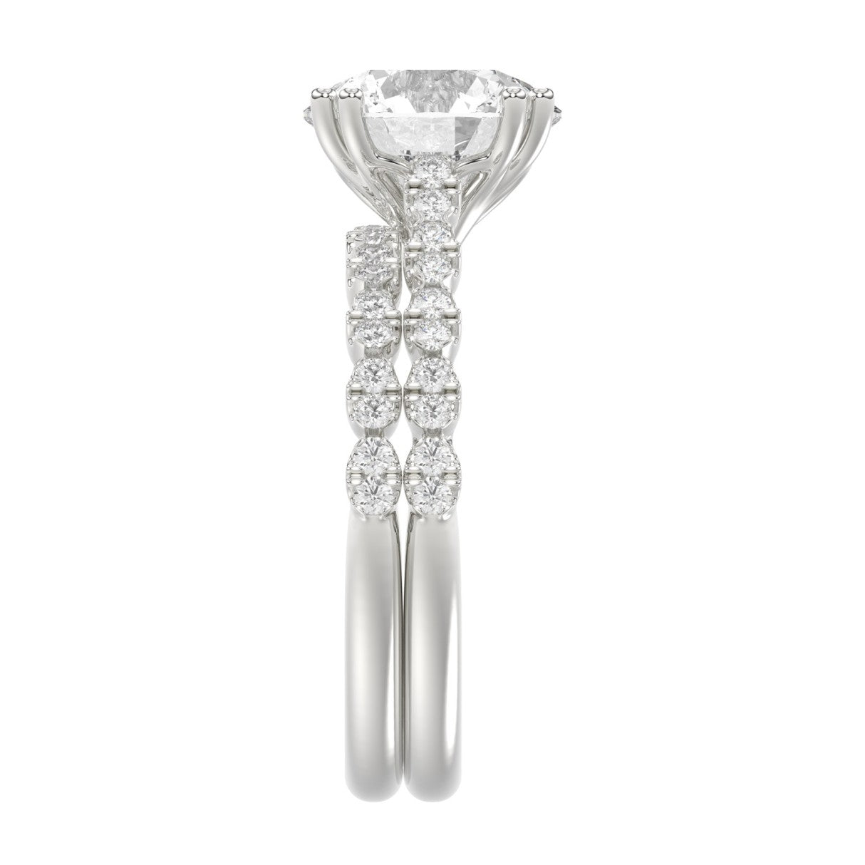 Ladies 14K White Gold Ladies Elegance- Bridal Set  3 1/3CT Round Diamond 3.00CT Round Center stone (Color F-G -Clarity VS1/VS2)