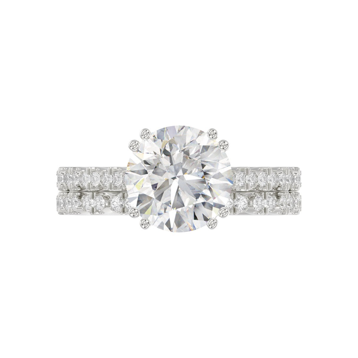 Ladies 14K White Gold Ladies Elegance- Bridal Set  3 1/3CT Round Diamond 3.00CT Round Center stone (Color F-G -Clarity VS1/VS2)