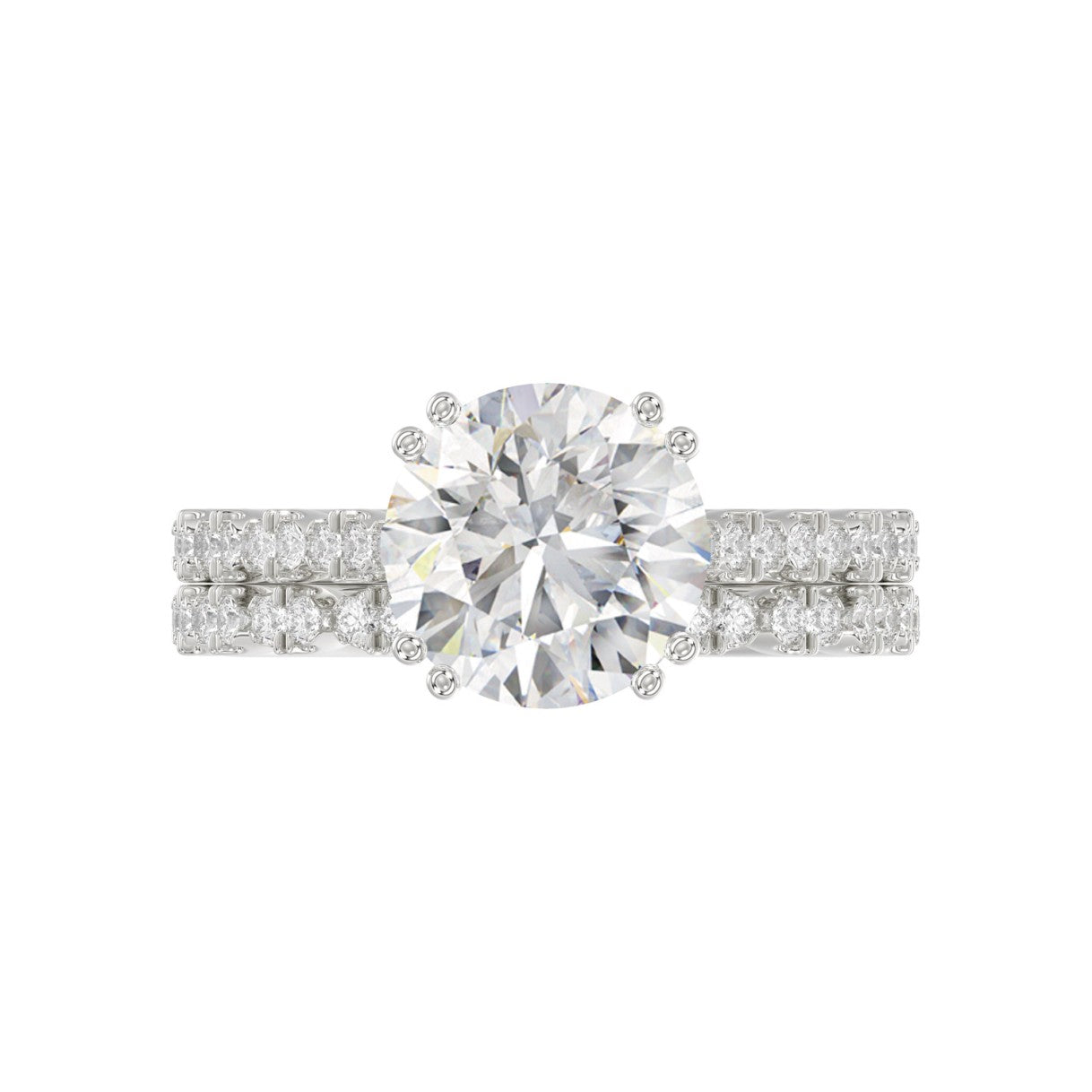 Ladies 14K White Gold Ladies Elegance- Bridal Set  3 1/3CT Round Diamond 3.00CT Round Center stone (Color F-G -Clarity VS1/VS2)