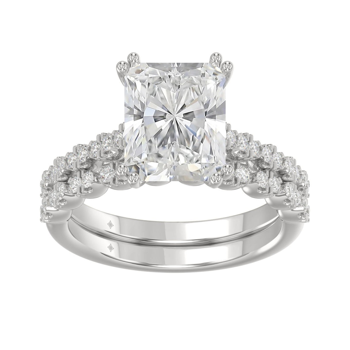 Ladies 14K White Gold Ladies Elegance- Bridal Set  3 1/3CT Round &amp; Radiant Diamond 3.00CT Radiant Center stone (Color F-G -Clarity VS1/VS2)