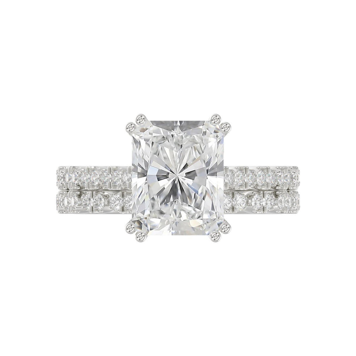 Ladies 14K White Gold Ladies Elegance- Bridal Set  3 1/3CT Round &amp; Radiant Diamond 3.00CT Radiant Center stone (Color F-G -Clarity VS1/VS2)