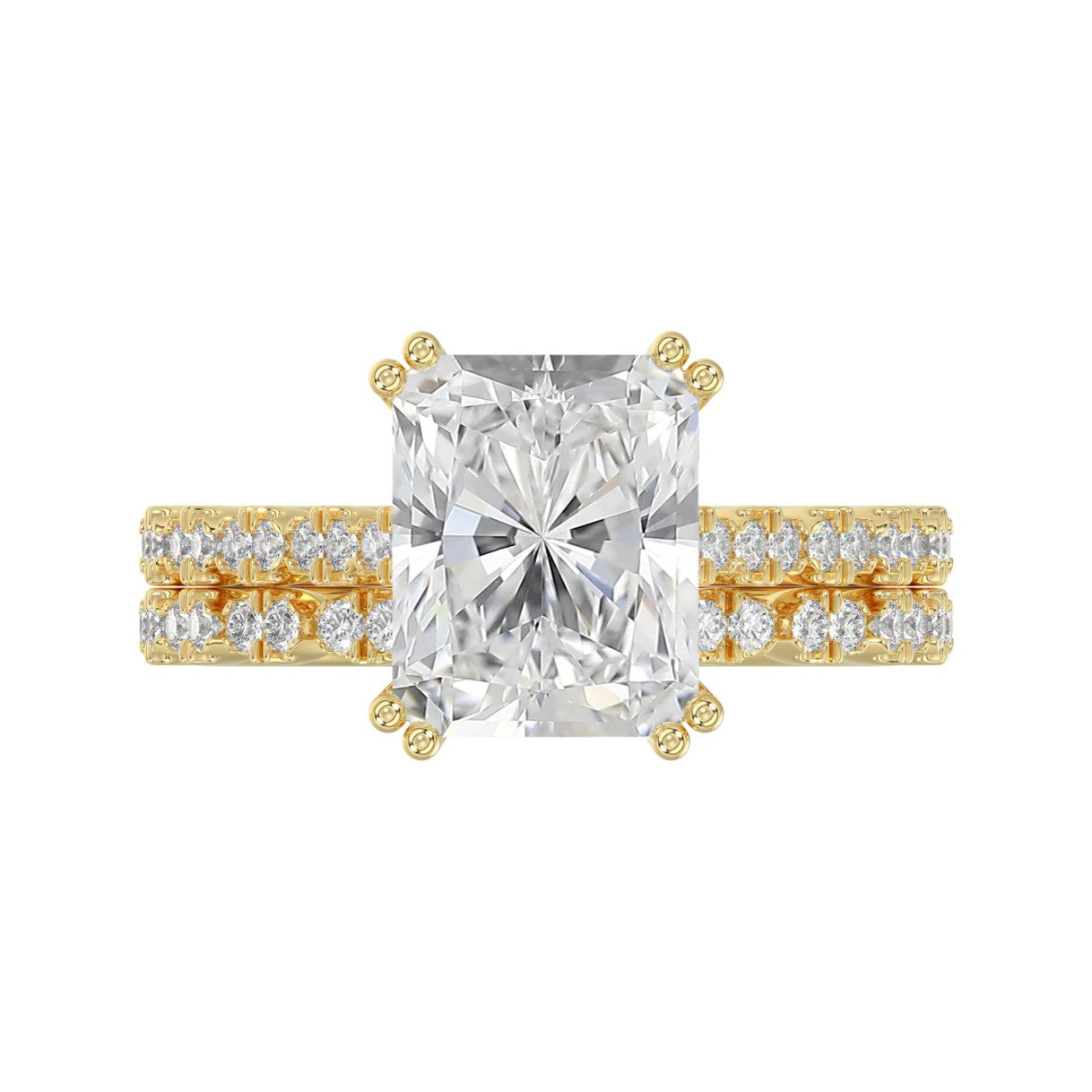 Ladies 14K Yellow Gold Ladies Elegance- Bridal Set  3 1/3CT Round &amp; Radiant Diamond 3.00CT Radiant Center stone (Color F-G -Clarity VS1/VS2)