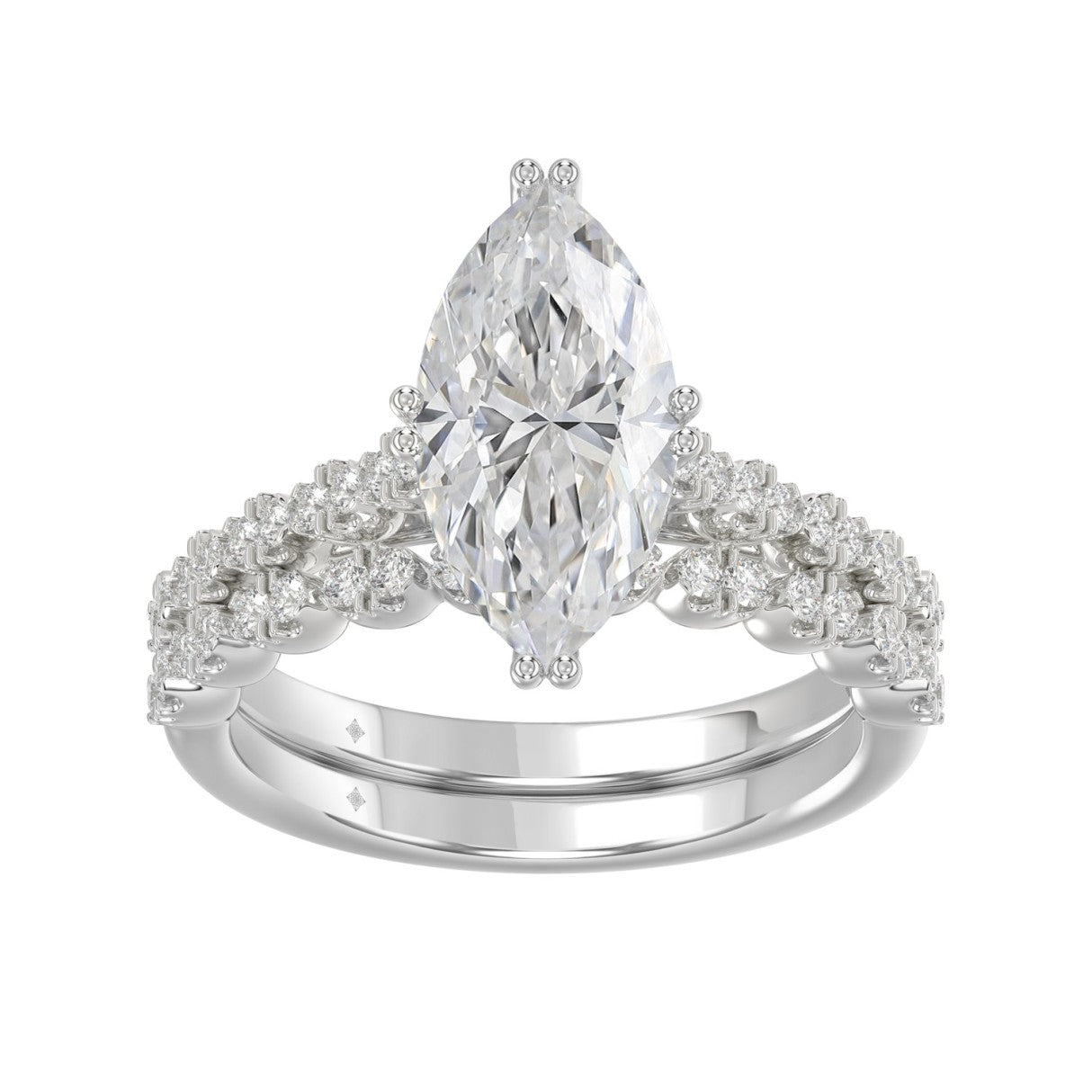 Ladies 14K White Gold Ladies Elegance- Bridal Set  3 1/3CT Round & Marquise Diamonds 3.00CT Marquise Center stone (Color F-G -Clarity VS1/VS2)
