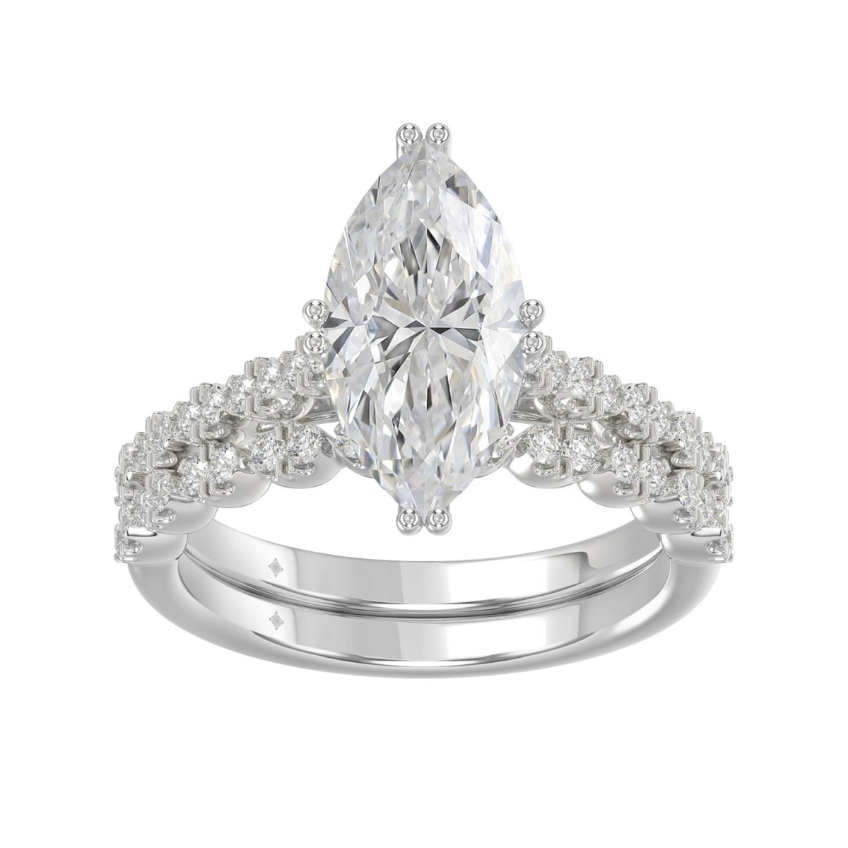 Ladies 14K White Gold Ladies Elegance- Bridal Set  3 1/3CT Round & Marquise Diamonds 3.00CT Marquise Center stone (Color F-G -Clarity VS1/VS2)