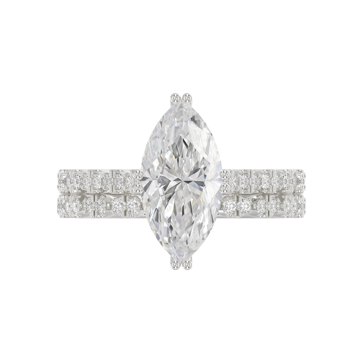 Ladies 14K White Gold Ladies Elegance- Bridal Set  3 1/3CT Round & Marquise Diamonds 3.00CT Marquise Center stone (Color F-G -Clarity VS1/VS2)
