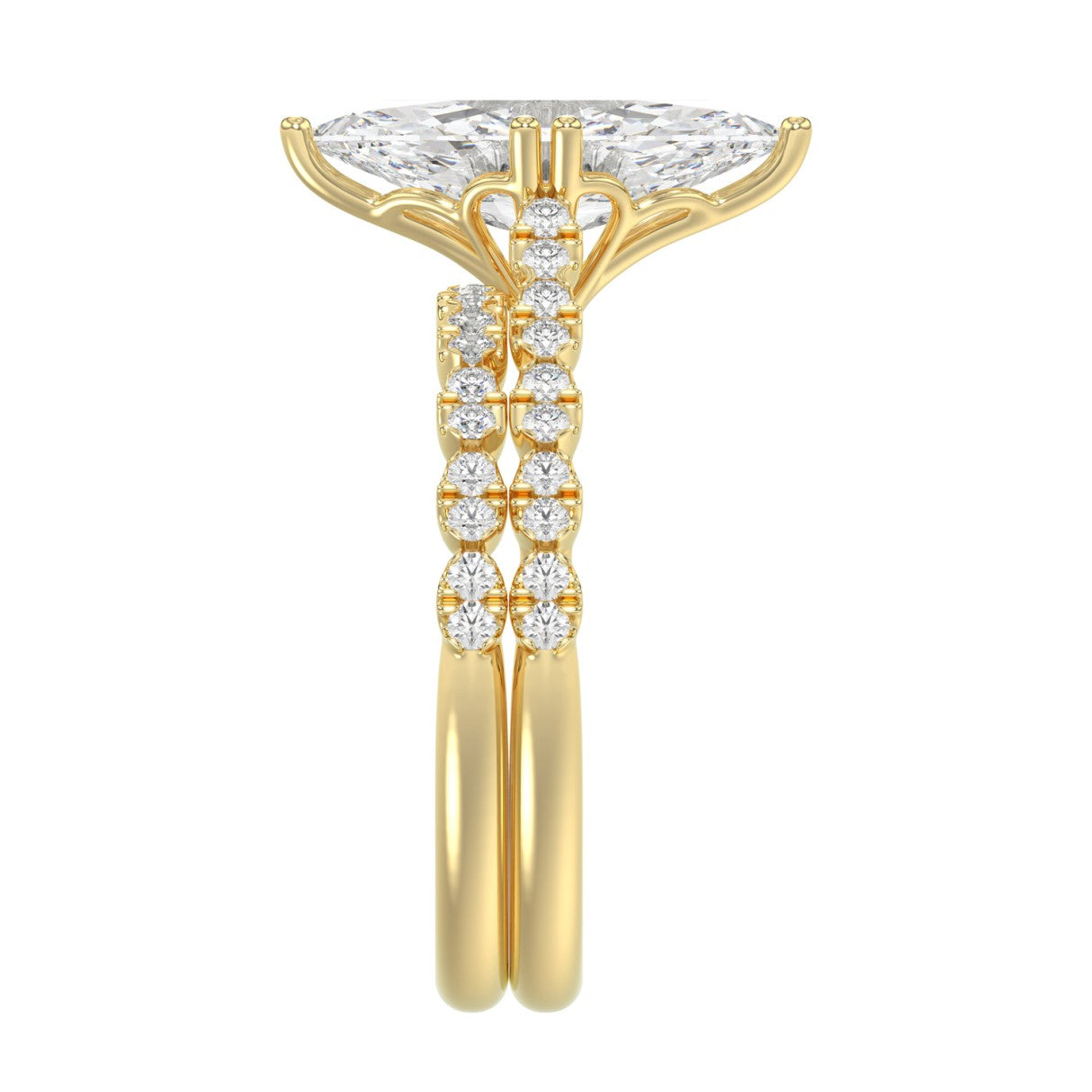 Ladies 14K Yellow Gold Ladies Elegance- Bridal Set  3 1/3CT Round & Marquise Diamonds 3.00CT Marquise Center stone (Color F-G -Clarity VS1/VS2)