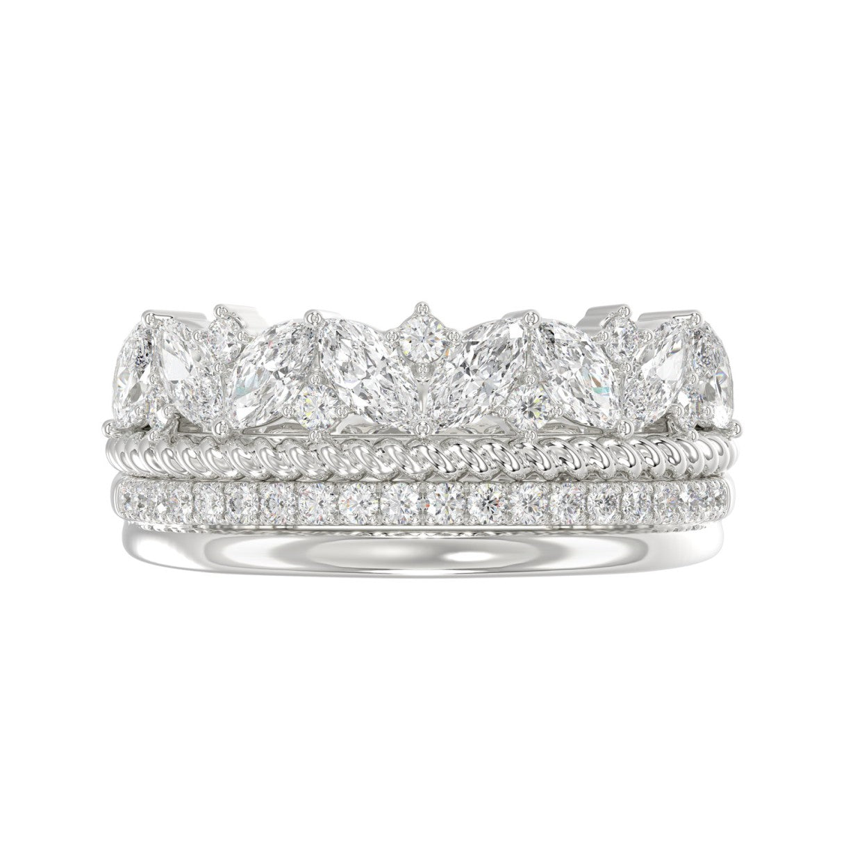 14K White Gold Ladies Fashion Ring with 1.00 CT Round & Marquise Diamonds