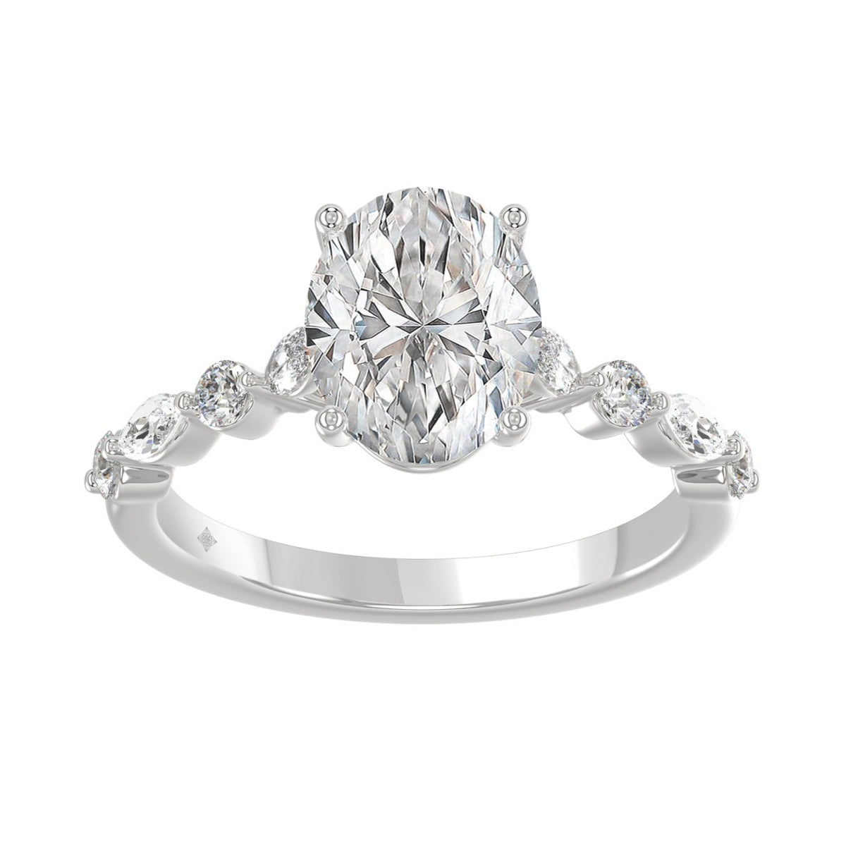 14K White Gold Oval Diamond Fancy Engagement Ring for Ladies 2 1/2CT with Marquise &amp; Round Diamond 2.00CT Oval Center stone (Color F-G -Clarity VS
