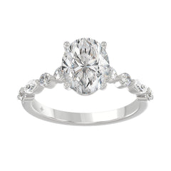 14K White Gold Oval Diamond Fancy Engagement Ring for Ladies 2 1/2CT with Marquise &amp; Round Diamond 2.00CT Oval Center stone (Color F-G -Clarity VS