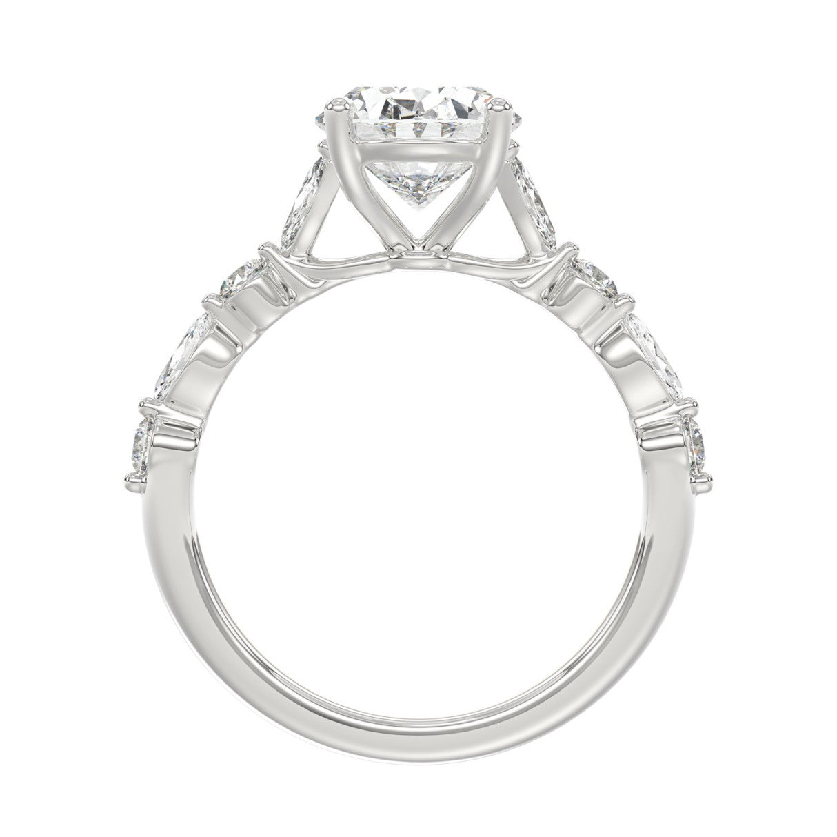 14K White Gold Oval Diamond Fancy Engagement Ring for Ladies 2 1/2CT with Marquise &amp; Round Diamond 2.00CT Oval Center stone (Color F-G -Clarity VS