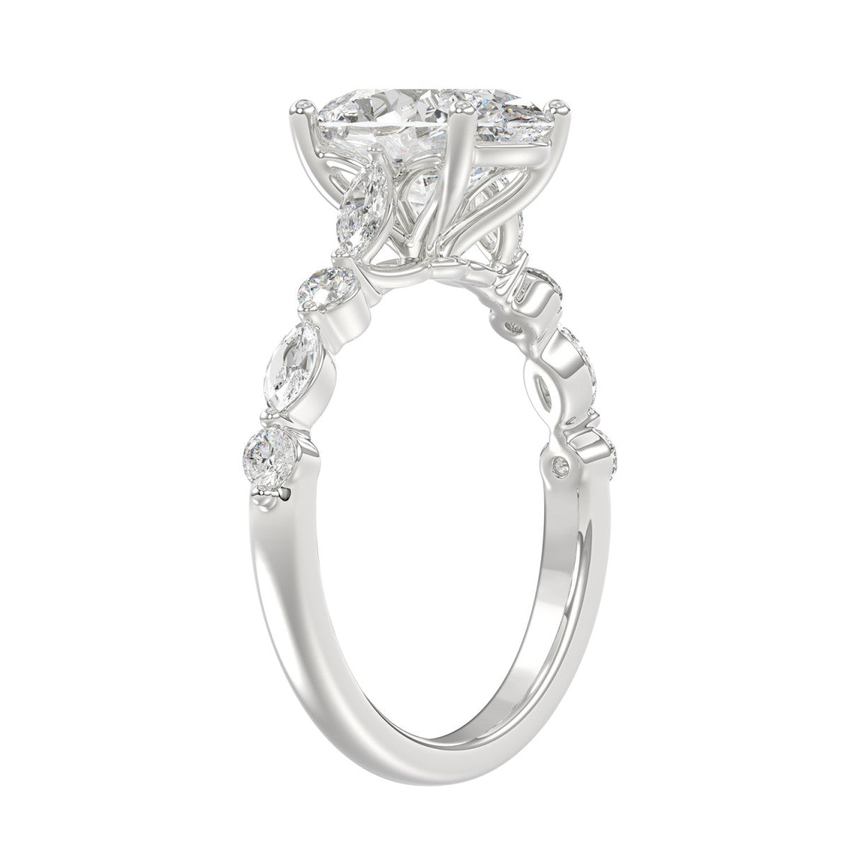 14K White Gold Oval Diamond Fancy Engagement Ring for Ladies 2 1/2CT with Marquise &amp; Round Diamond 2.00CT Oval Center stone (Color F-G -Clarity VS