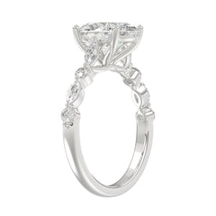 14K White Gold Oval Diamond Fancy Engagement Ring for Ladies 2 1/2CT with Marquise &amp; Round Diamond 2.00CT Oval Center stone (Color F-G -Clarity VS