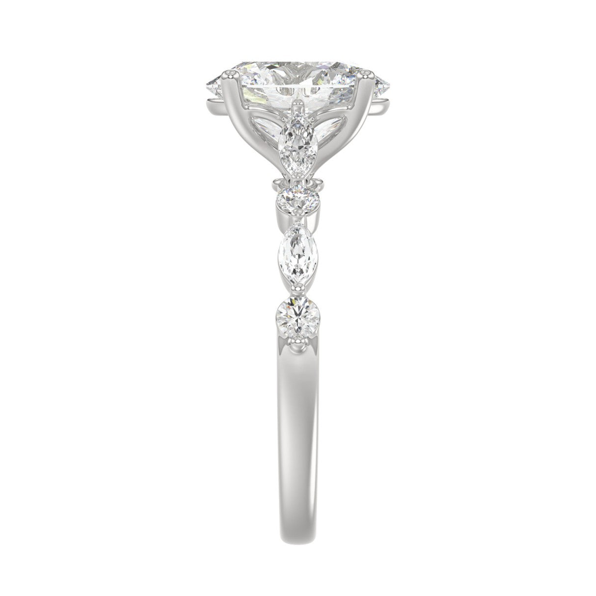 14K White Gold Oval Diamond Fancy Engagement Ring for Ladies 2 1/2CT with Marquise &amp; Round Diamond 2.00CT Oval Center stone (Color F-G -Clarity VS