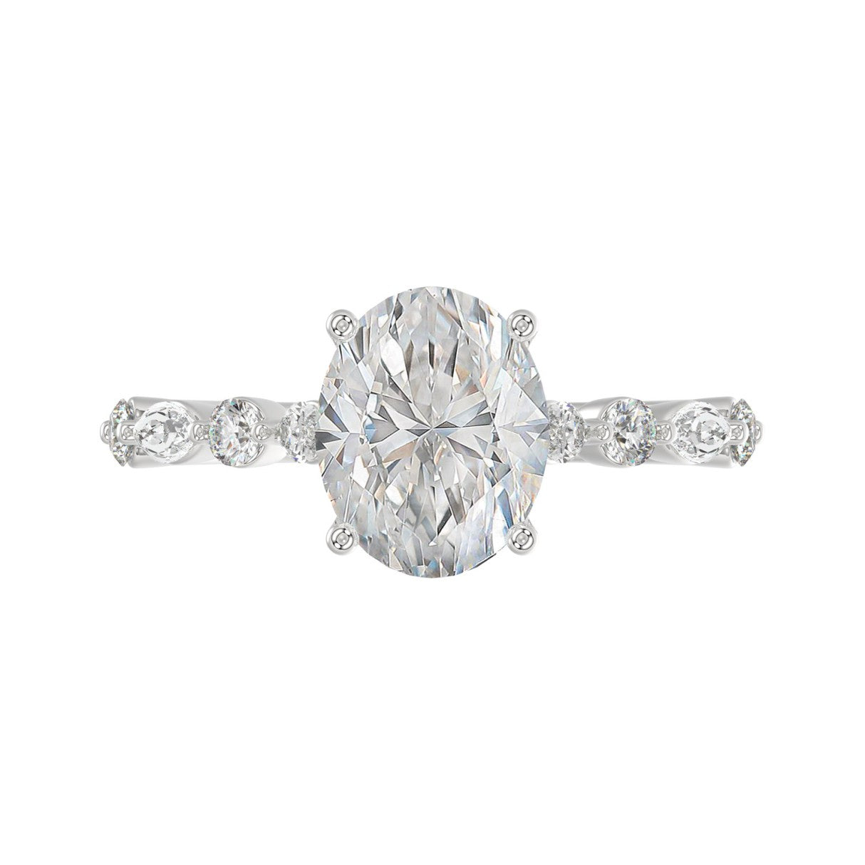 14K White Gold Oval Diamond Fancy Engagement Ring for Ladies 2 1/2CT with Marquise &amp; Round Diamond 2.00CT Oval Center stone (Color F-G -Clarity VS1/VS2)