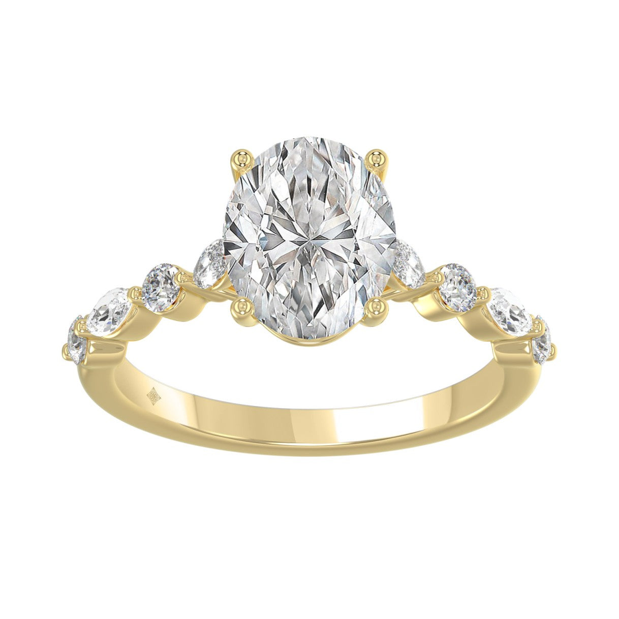 14K Yellow Gold Oval Diamond Fancy Engagement Ring for Ladies 2 1/2CT with Marquise &amp; Round Diamond 2.00CT Oval Center stone (Color F-G -Clarity VS1/VS2)