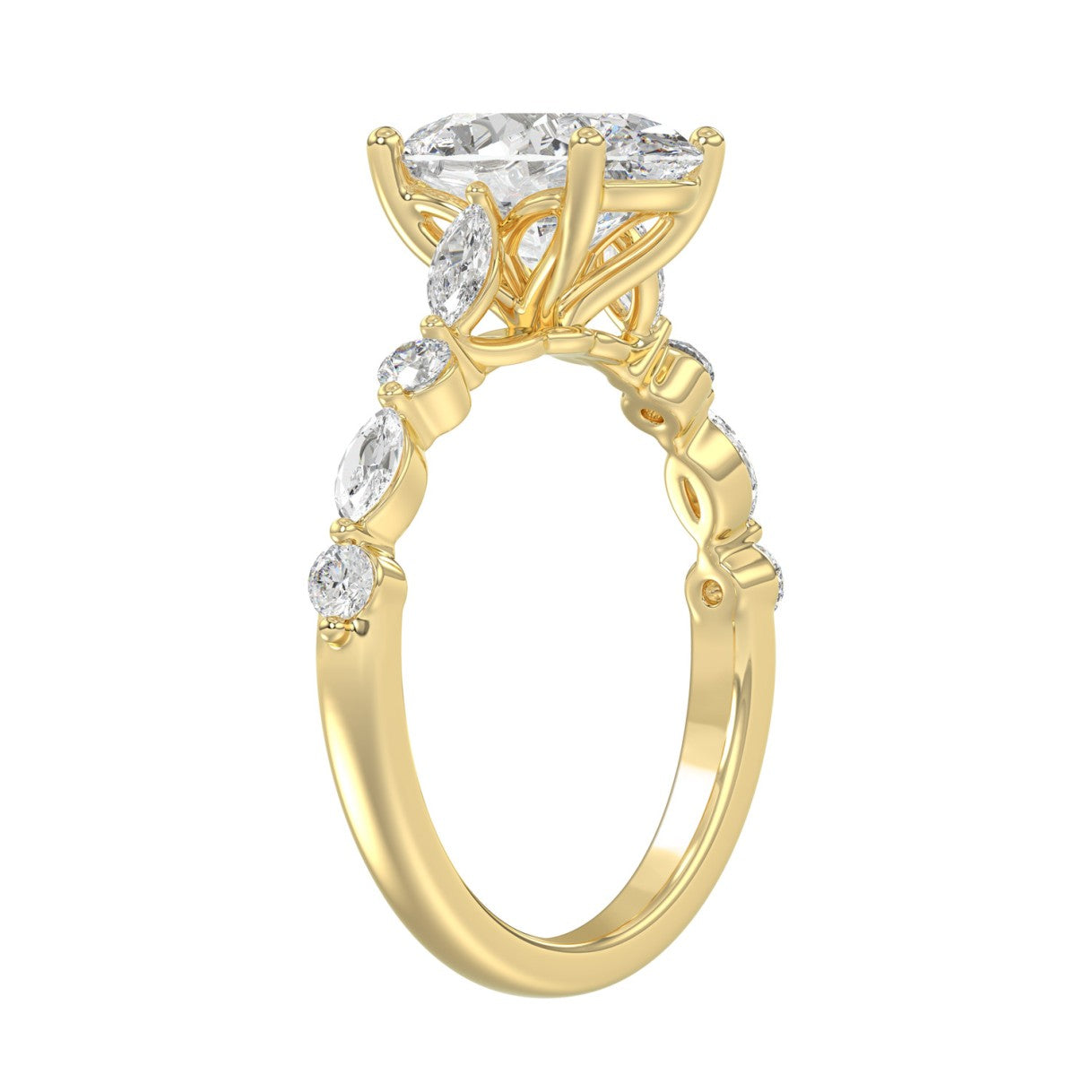 14K Yellow Gold Oval Diamond Fancy Engagement Ring for Ladies 2 1/2CT with Marquise &amp; Round Diamond 2.00CT Oval Center stone (Color F-G -Clarity VS1/VS2)