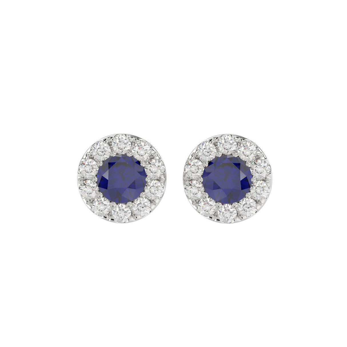 14K WHITE GOLD 1/2CT ROUND/BLUE SAPPHIRE ROUND DIAMOND LADIES EARRINGS