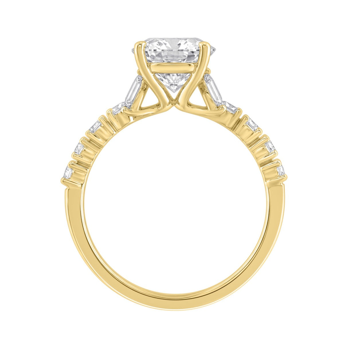 Elegant 14K Yellow Gold Multi Shape Diamond Ladies Ring 2 3/4Ct Oval Marquise Round Bridal Engagement Ring 2Ct Oval Center Stone (Color F-G -Clarity Vs1/Vs2)
