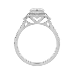 Elegance Ladies 14K White Gold 3 1/2CT Round Lab Grown Diamond Bridal Ring & Emerald Cut Halo Engagement Ring for Women (3.00CT Emerald Center stone (
