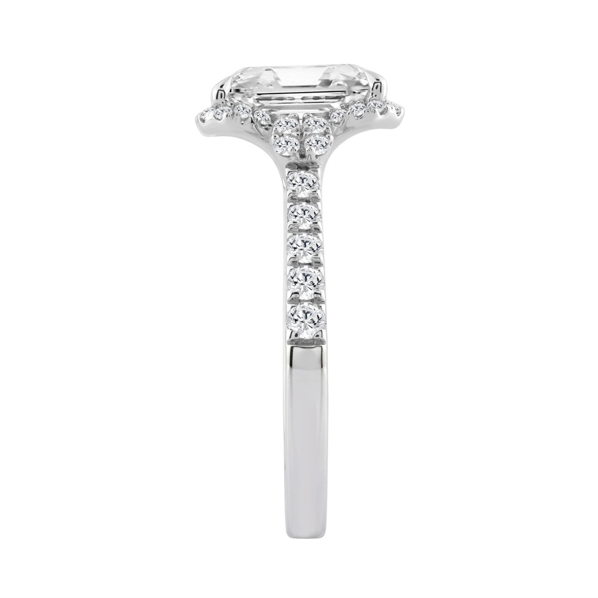 Elegance Ladies 14K White Gold 3 1/2CT Round Lab Grown Diamond Bridal Ring & Emerald Cut Halo Engagement Ring for Women (3.00CT Emerald Center stone (