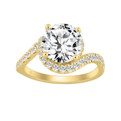 14K Yellow Gold Round Cut Diamond Bridal Ring 3 1/2Ct Wedding Engagement Ladies Ring 3Ct Round Center Stone (Color F-G -Clarity Vs1/Vs2)