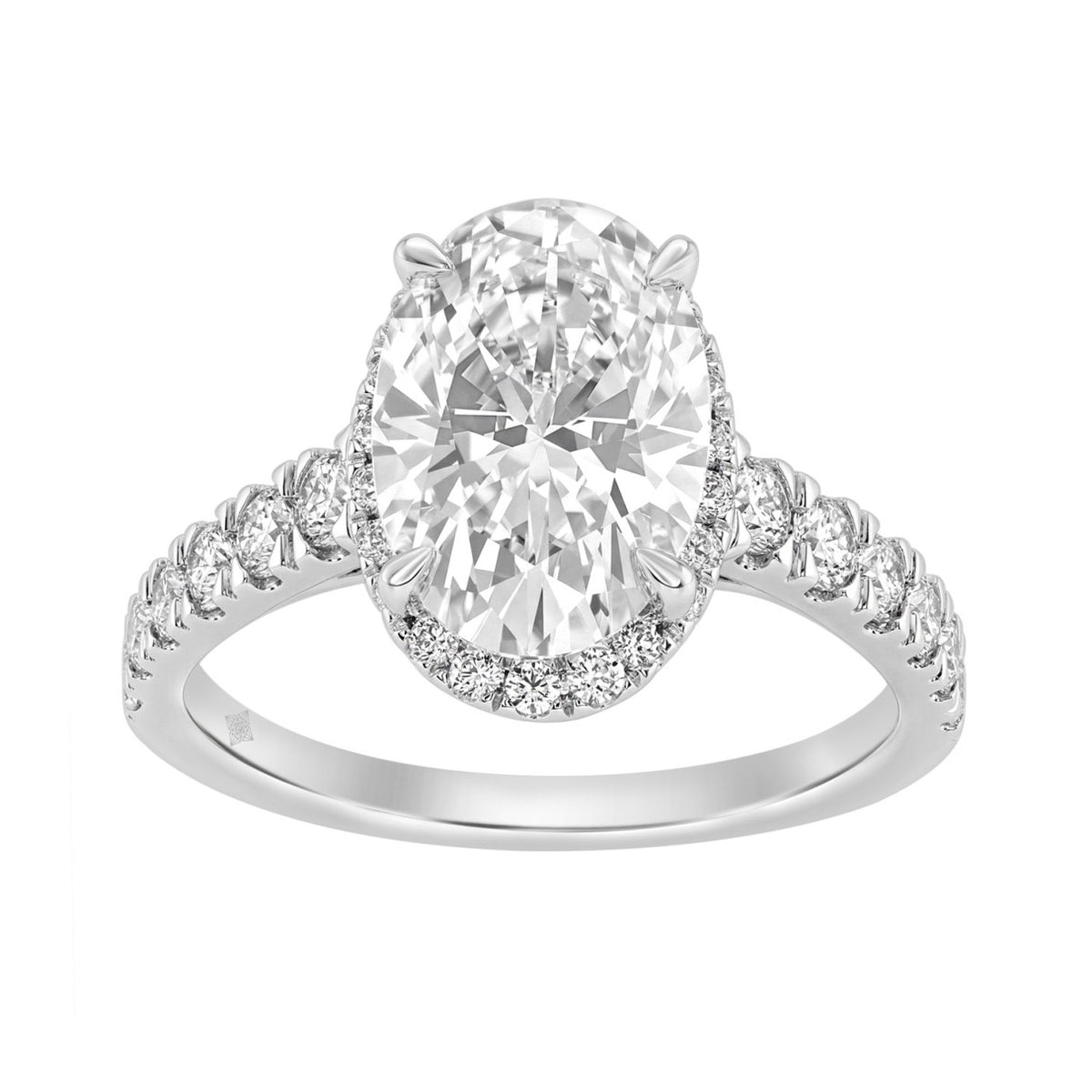 14K White Gold 4 3/4Ct Oval Cut Lab-Grown Diamond Engagement Ring With Hidden Halo Round & Oval Bridal Ring Set For Women 4Ct Oval Center Stone (Color