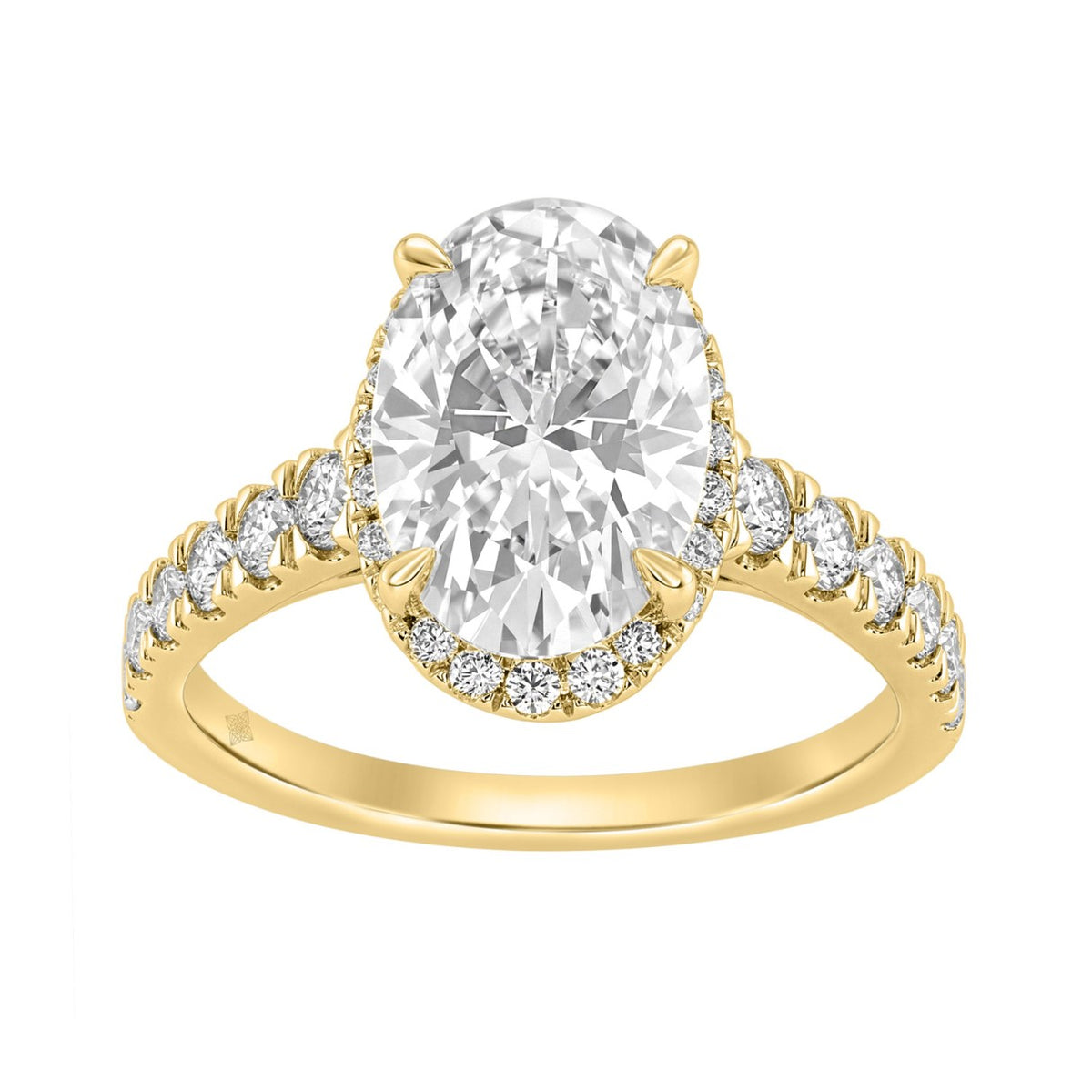 14K Yellow Gold 4 3/4Ct Oval Cut Lab-Grown Diamond Engagement Ring With Hidden Halo Round &amp; Oval Bridal Ring Set For Women 4Ct Oval Center Stone (