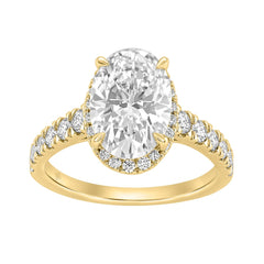 14K Yellow Gold 4 3/4Ct Oval Cut Lab-Grown Diamond Engagement Ring With Hidden Halo Round &amp; Oval Bridal Ring Set For Women 4Ct Oval Center Stone (