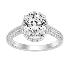 Luxury 14K White Gold 3 1/2Ct Round & Oval Lab-Grown Diamond Halo Ring Elegant Bridal Engagement Ring For Women 3Ct Oval Center Stone (Color F-G -Clar