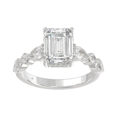14K White Gold Emerald Cut Diamond Classic Bridal Ring for Ladies 4.00CT with Pear Round &amp; Marquise Diamond 3.00CT Emerald Center stone (Color F-G -Clarity VS1/VS2)