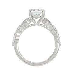 14K White Gold Emerald Cut Diamond Classic Bridal Ring for Ladies 4.00CT with Pear Round &amp; Marquise Diamond 3.00CT Emerald Center stone (Color F-G