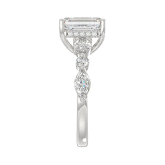 14K White Gold Emerald Cut Diamond Classic Bridal Ring for Ladies 4.00CT with Pear Round &amp; Marquise Diamond 3.00CT Emerald Center stone (Color F-G