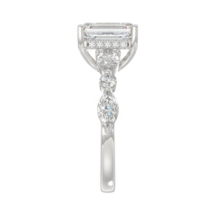 14K White Gold Emerald Cut Diamond Classic Bridal Ring for Ladies 4.00CT with Pear Round &amp; Marquise Diamond 3.00CT Emerald Center stone (Color F-G -Clarity VS1/VS2)