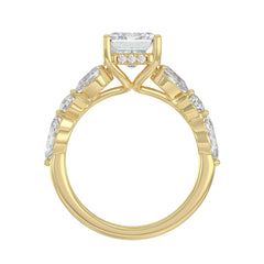 14K Yellow Gold Emerald Cut Diamond Classic Bridal Ring for Ladies 4.00CT with Pear Round &amp; Marquise Diamond 3.00CT Emerald Center stone (Color F-G -Clarity VS1/VS2)