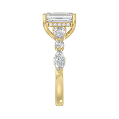 14K Yellow Gold Emerald Cut Diamond Classic Bridal Ring for Ladies 4.00CT with Pear Round &amp; Marquise Diamond 3.00CT Emerald Center stone (Color F-