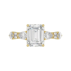 14K Yellow Gold Emerald Cut Diamond Classic Bridal Ring for Ladies 4.00CT with Pear Round &amp; Marquise Diamond 3.00CT Emerald Center stone (Color F-