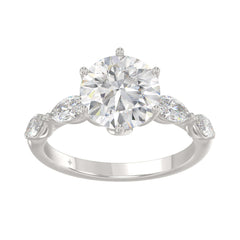 Luxury 14K White Gold  Bridal Ring for Ladies 3 3/4CT Round &amp; Marquise Cut Diamonds 3.00CT Round Center stone (Color F-G -Clarity VS1/VS2)