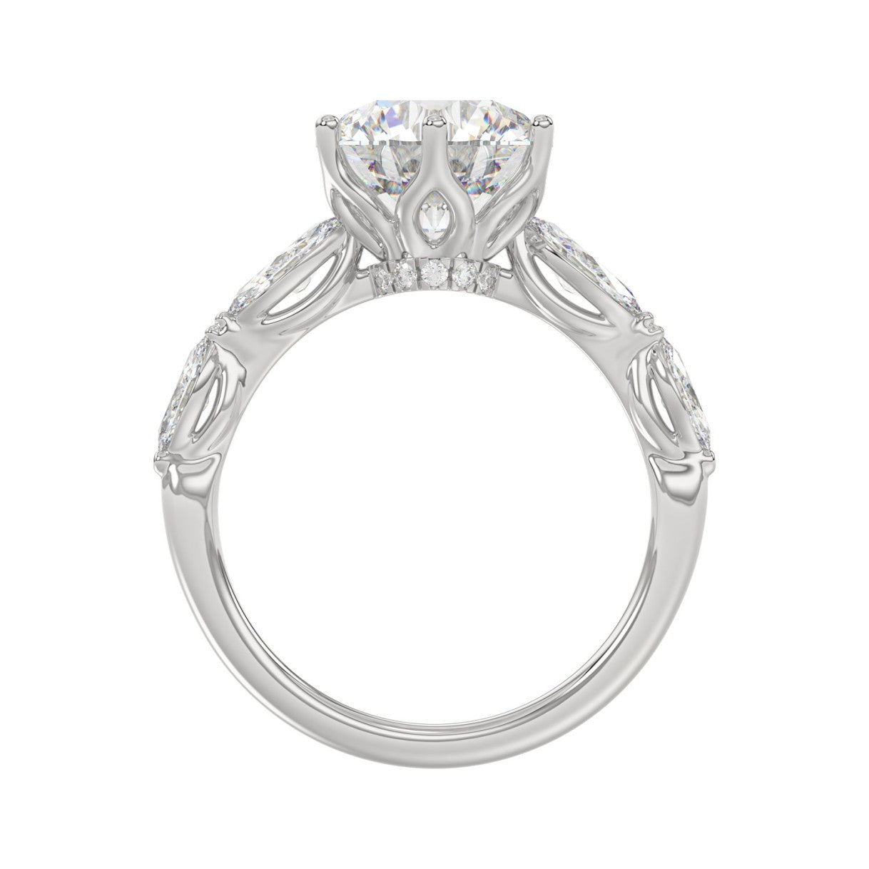 Luxury 14K White Gold  Bridal Ring for Ladies 3 3/4CT Round &amp; Marquise Cut Diamonds 3.00CT Round Center stone (Color F-G -Clarity VS1/VS2)