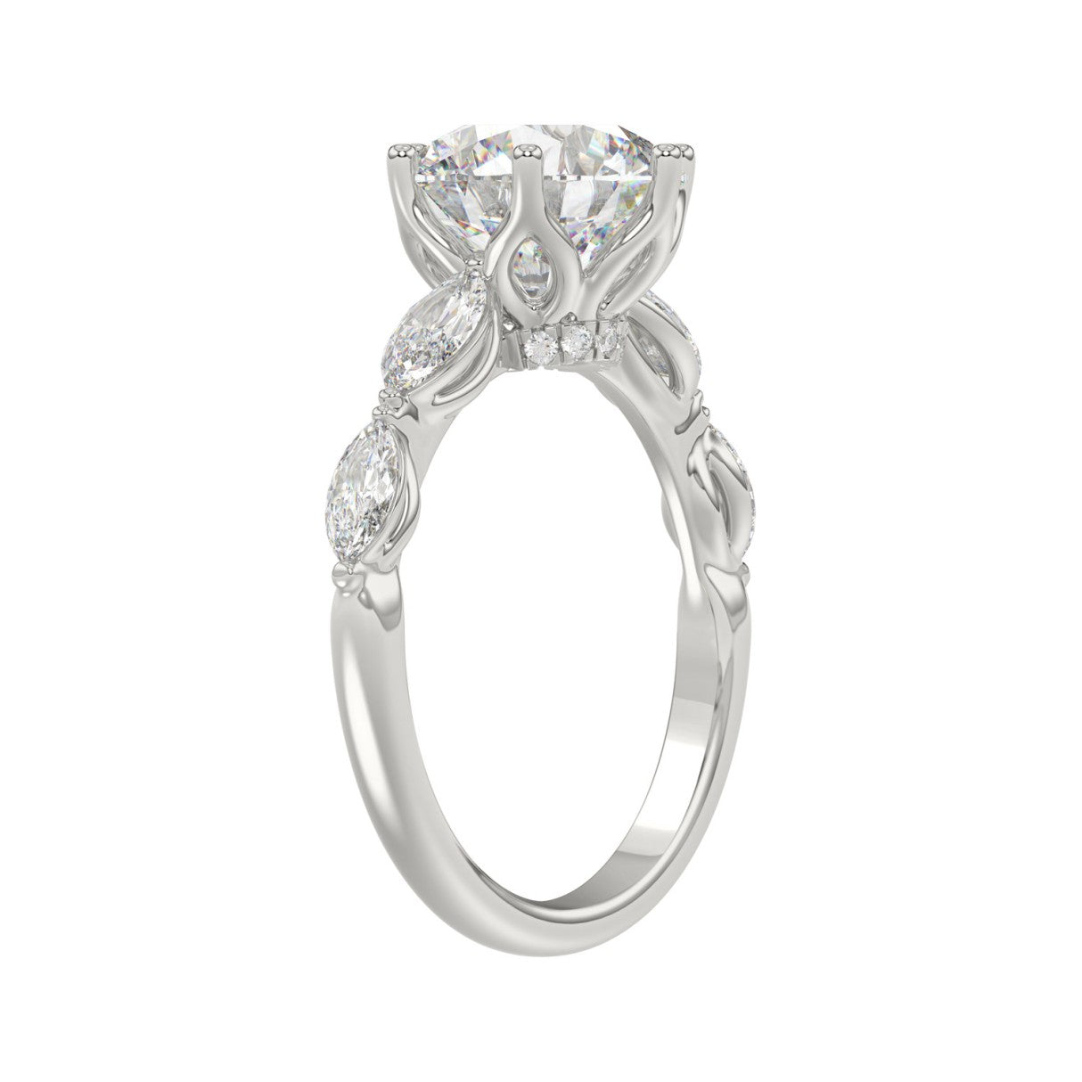 Luxury 14K White Gold  Bridal Ring for Ladies 3 3/4CT Round &amp; Marquise Cut Diamonds 3.00CT Round Center stone (Color F-G -Clarity VS1/VS2)
