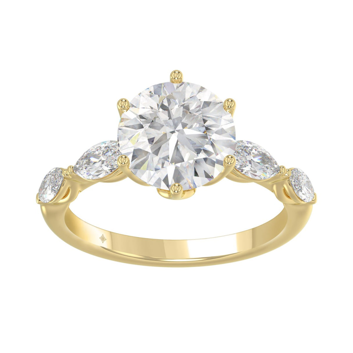 Luxury 14K Yellow Gold  Bridal Ring for Ladies 3 3/4CT Round &amp; Marquise Cut Diamonds 3.00CT Round Center stone (Color F-G -Clarity VS1/VS2)