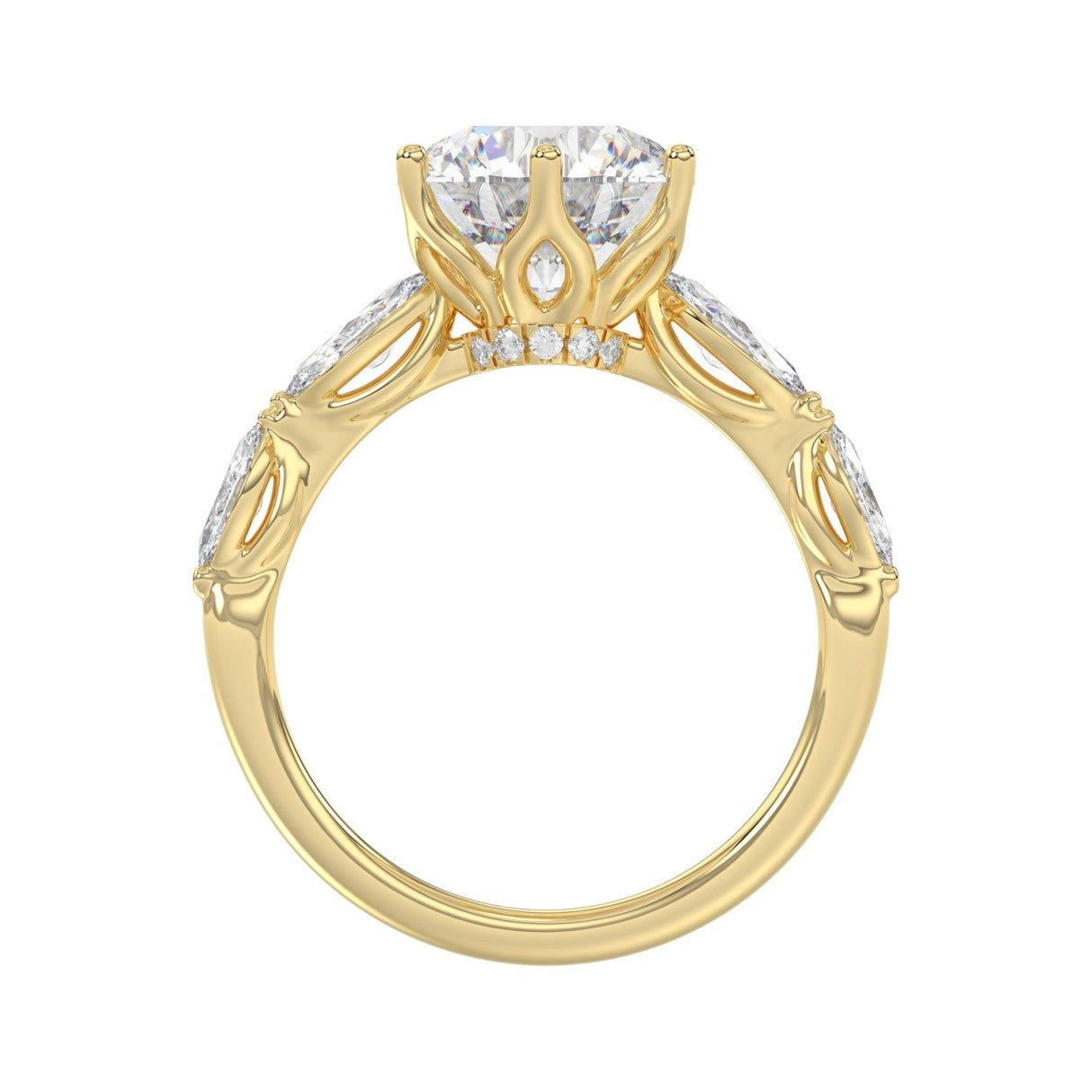 Luxury 14K Yellow Gold  Bridal Ring for Ladies 3 3/4CT Round &amp; Marquise Cut Diamonds 3.00CT Round Center stone (Color F-G -Clarity VS1/VS2)