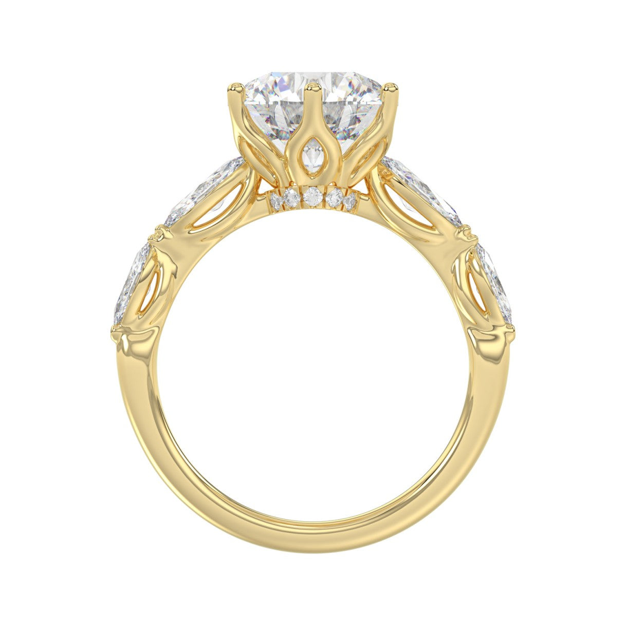 Luxury 14K Yellow Gold  Bridal Ring for Ladies 3 3/4CT Round &amp; Marquise Cut Diamonds 3.00CT Round Center stone (Color F-G -Clarity VS1/VS2)