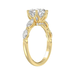 Luxury 14K Yellow Gold  Bridal Ring for Ladies 3 3/4CT Round &amp; Marquise Cut Diamonds 3.00CT Round Center stone (Color F-G -Clarity VS1/VS2)
