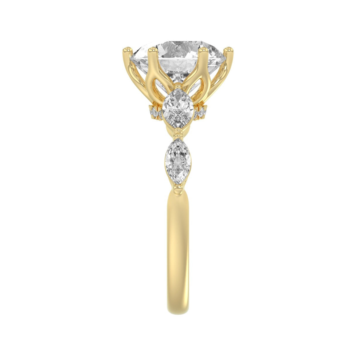 Luxury 14K Yellow Gold  Bridal Ring for Ladies 3 3/4CT Round &amp; Marquise Cut Diamonds 3.00CT Round Center stone (Color F-G -Clarity VS1/VS2)