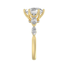 Luxury 14K Yellow Gold  Bridal Ring for Ladies 3 3/4CT Round &amp; Marquise Cut Diamonds 3.00CT Round Center stone (Color F-G -Clarity VS1/VS2)