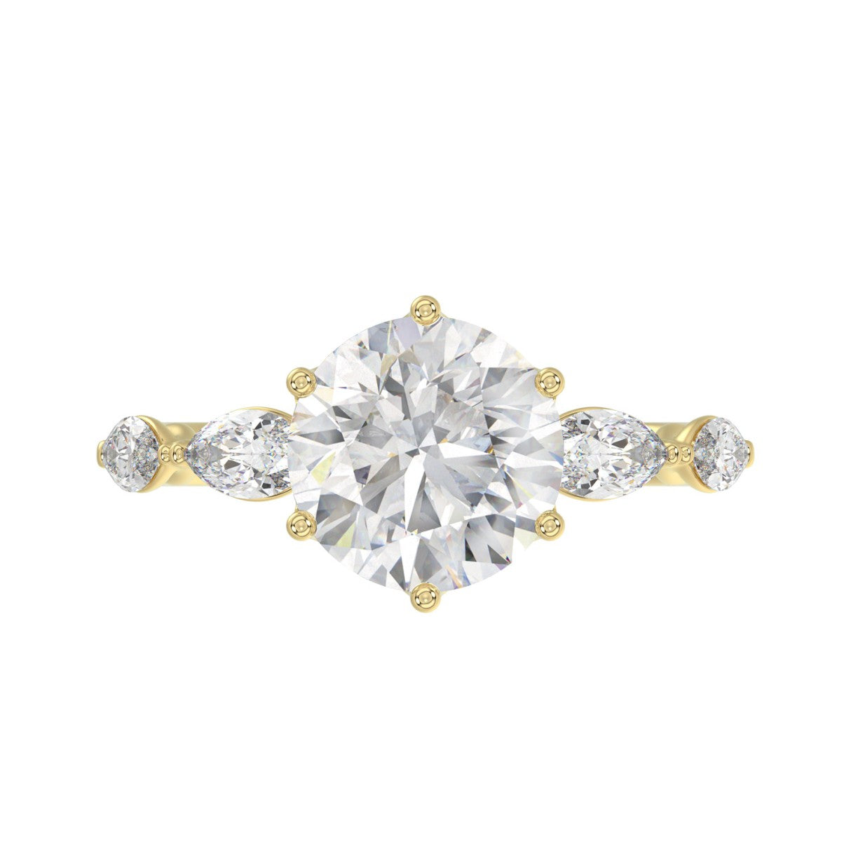 Luxury 14K Yellow Gold  Bridal Ring for Ladies 3 3/4CT Round &amp; Marquise Cut Diamonds 3.00CT Round Center stone (Color F-G -Clarity VS1/VS2)