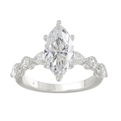 14K White Gold  Bridal Fashion Ring for Ladies 4CT Round &amp; Marquise&amp; Pear Cut Diamonds 3.00CT Marquise Center stone (Color F-G -Clarity VS1/VS