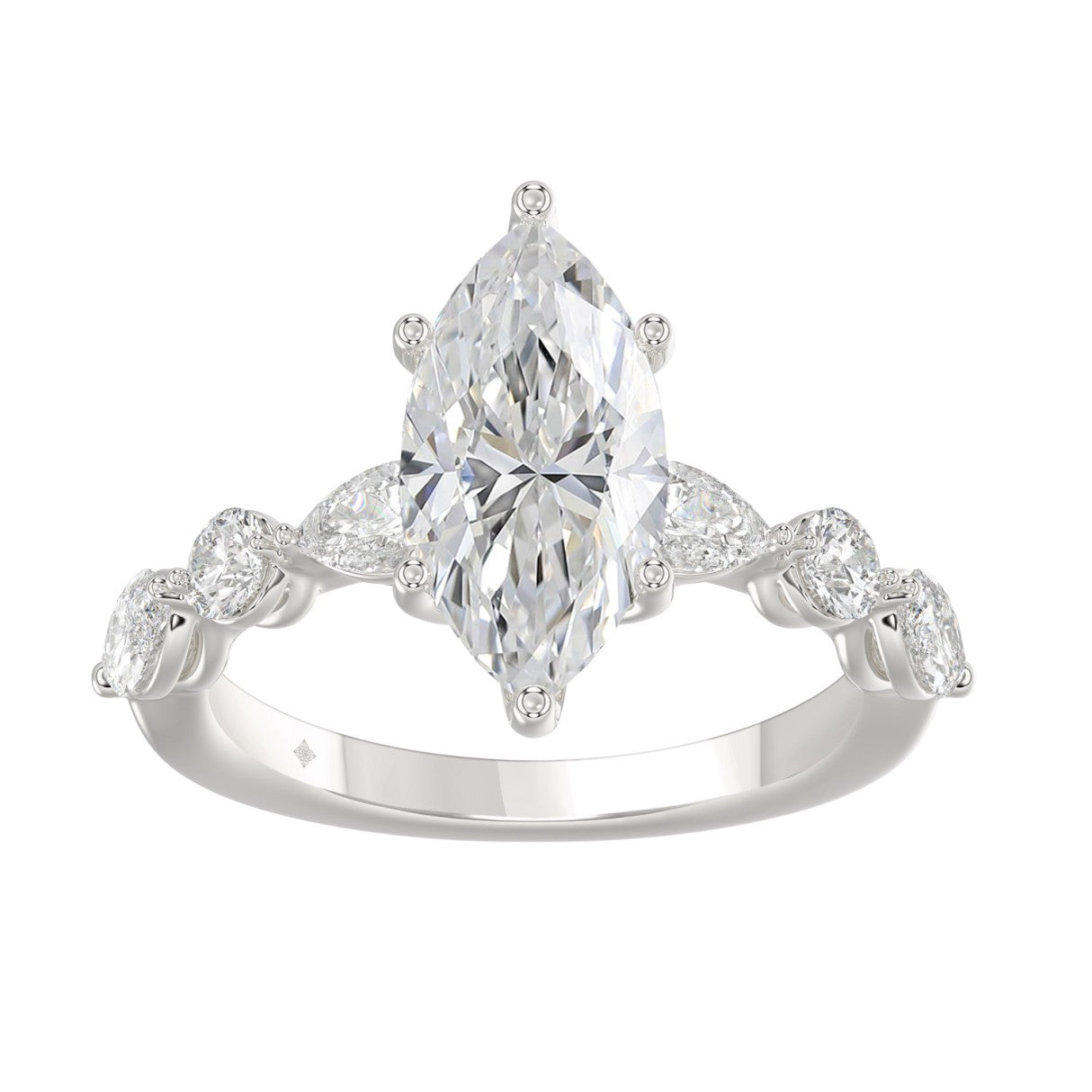 14K White Gold  Bridal Fashion Ring for Ladies 4CT Round &amp; Marquise&amp; Pear Cut Diamonds 3.00CT Marquise Center stone (Color F-G -Clarity VS1/VS2)