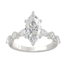 14K White Gold  Bridal Fashion Ring for Ladies 4CT Round &amp; Marquise&amp; Pear Cut Diamonds 3.00CT Marquise Center stone (Color F-G -Clarity VS1/VS2)